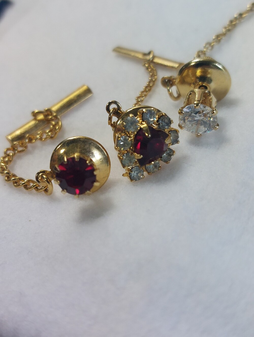 3-Piece Vintage Men’s Rhinestone Tie Tack Lot, Estate Jewelry
